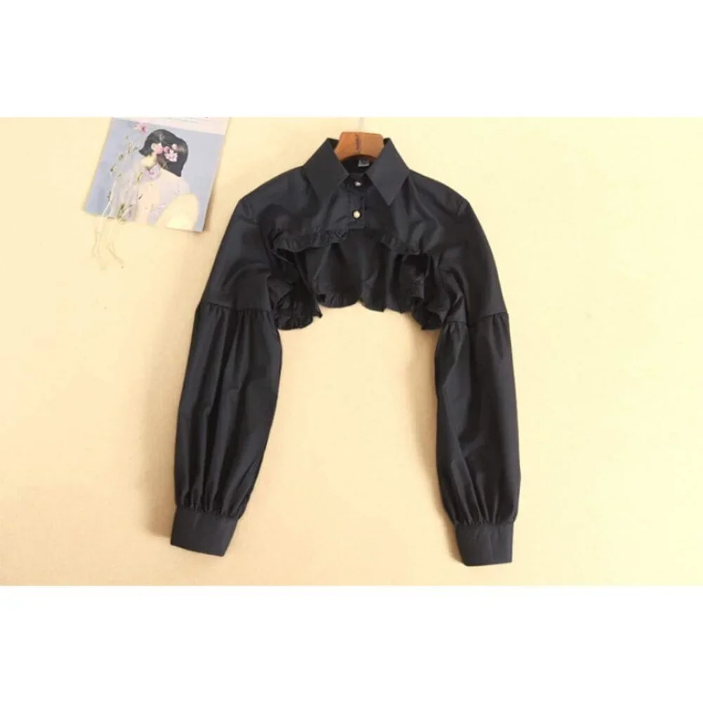 Women's Black Detachable Dickey Blouse False Collar Half Shirt Crop Top Blouse - Picture 3 of 5